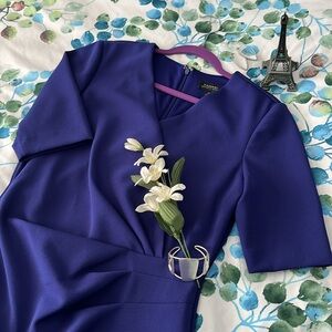 TAHARI ASL Elegant SS Blue Faux Wrap Dress - Womens 10